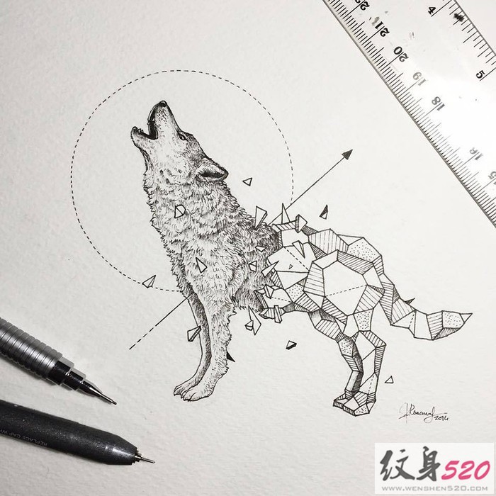几何图形与动物融合手绘纹身手稿