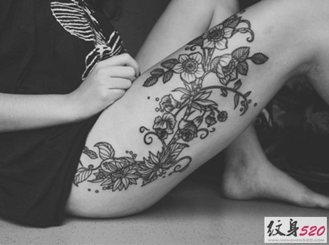女生大腿性感部位纹身图案大全