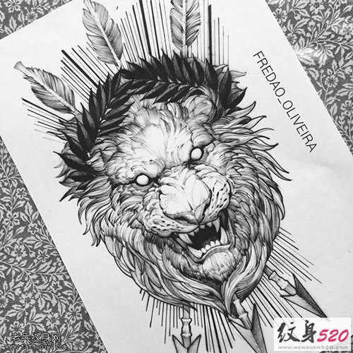 欧美风时尚狮子纹身手稿