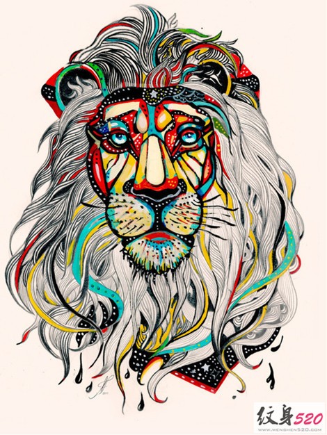 欧美风时尚狮子纹身手稿