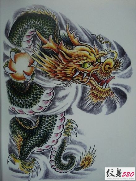 时尚的龙半甲纹身素材手稿