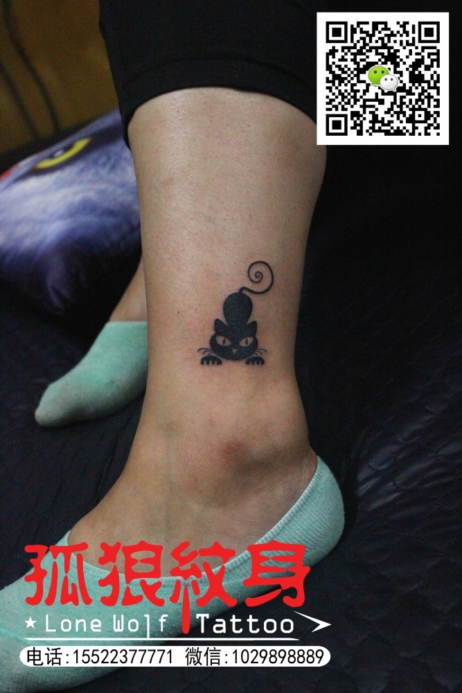 美女脚踝小猫纹身 宝坻孤狼纹身工作室作品 宝坻纹身 脚踝纹身 天津纹身 小猫纹身