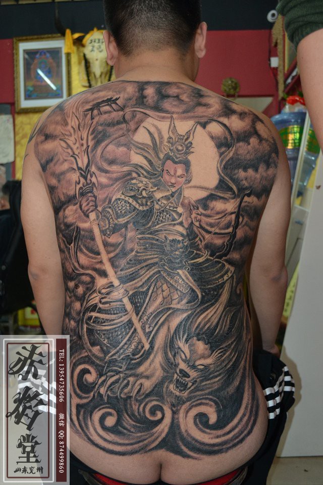 兖州纹身 满背二郎神纹身 设计纹身 赤焰堂纹身店