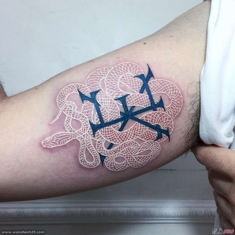 缠绕在一起的黑白色蛇纹身