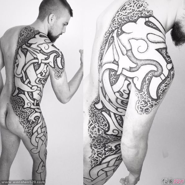 北部欧洲的古代文化大面积点刺纹身图案