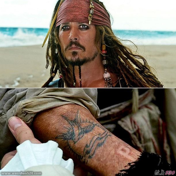 《加勒比海盗》杰克船长约翰尼·德普（Johnny Depp）的纹身