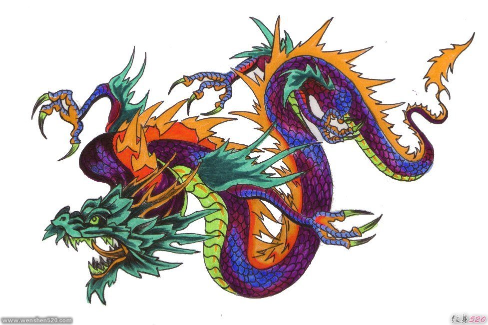 23款漂亮霸气的彩色龙纹身图案手稿
