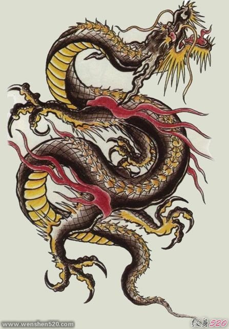 23款漂亮霸气的彩色龙纹身图案手稿