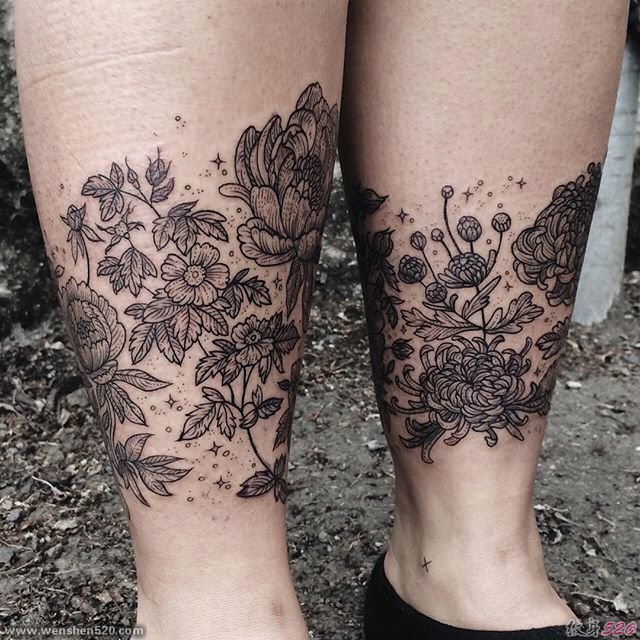 女性的花臂花腿纹身图案