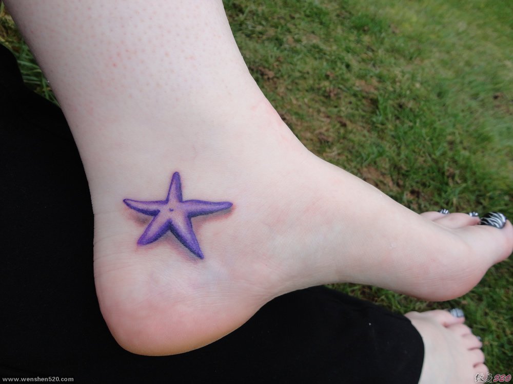 脚上的各种3D海星纹身图案