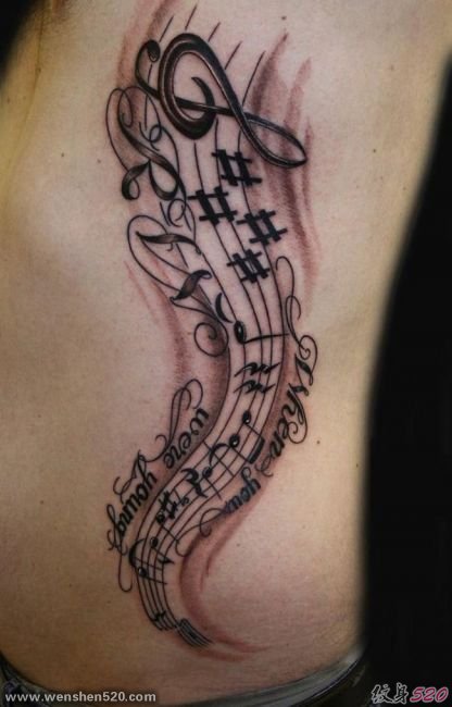 各种音乐符号乐谱纹身图案