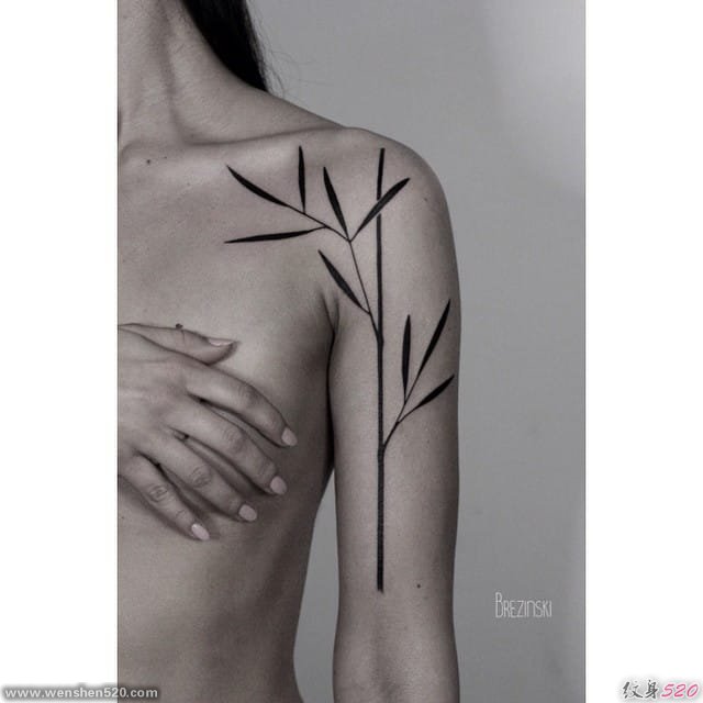 美丽的女性极简主义植物叶纹身图案