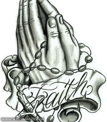 一组祈祷之手纹身手稿图片