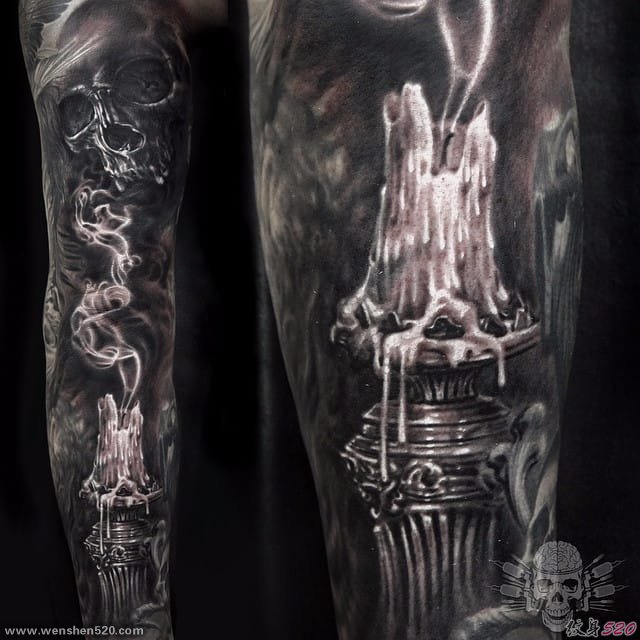 强烈的现实主义黑灰色纹身图案来自哈维尔·纹身