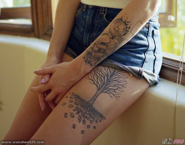 女性漂亮的大腿纹身图片