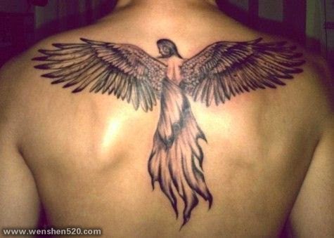 背部满背天使纹身图案