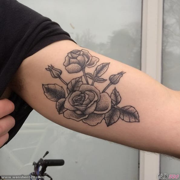 美女纹身师博迪尔漂亮的混合细线点刺纹身图案作品