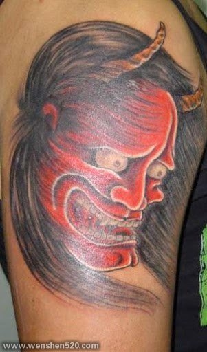 八款凶恶的双角红面魔鬼纹身图案