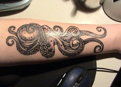 小臂上帅气的章鱼纹身