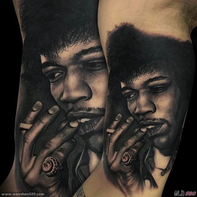 难以置信的黑灰色人物肖像纹身图案来自胡米利亚