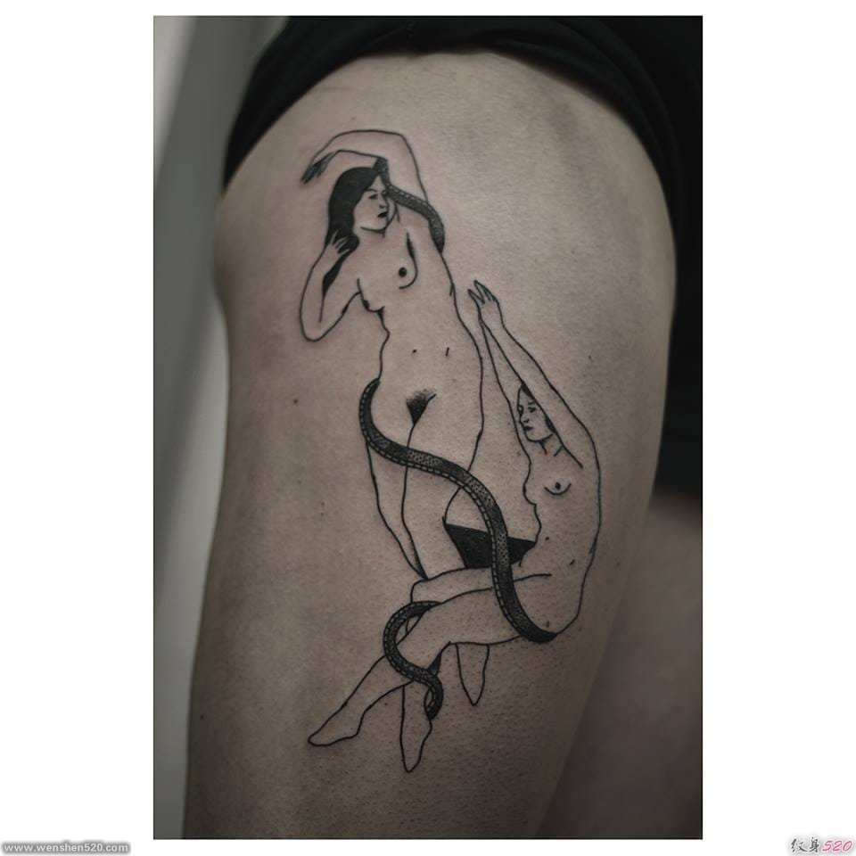 简约的单色纹身图案来自文森特·丹尼斯