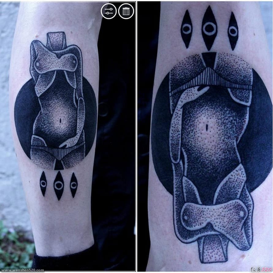 当代抽象主义风格黑色点刺纹身图案来自克拉拉