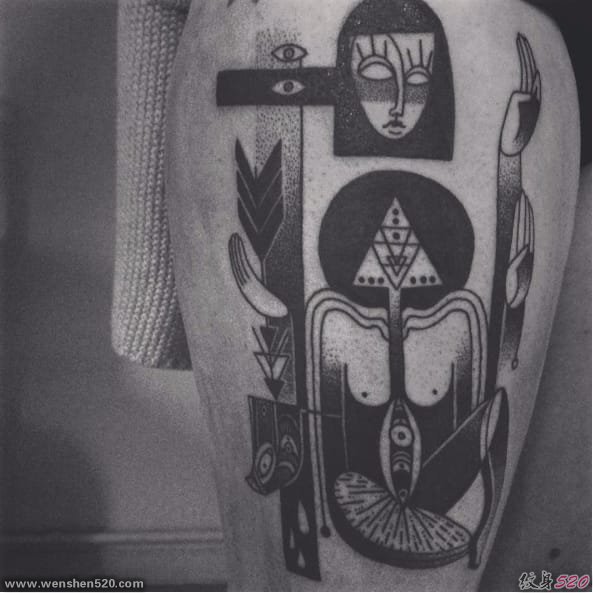 当代抽象主义风格黑色点刺纹身图案来自克拉拉