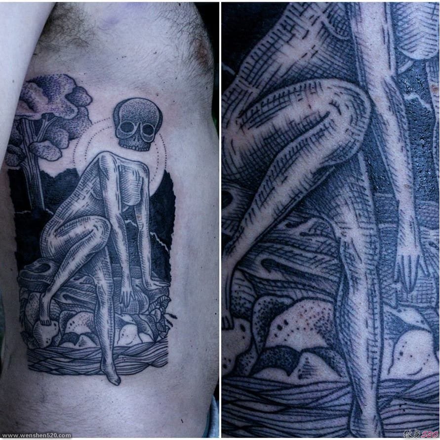 当代抽象主义风格黑色点刺纹身图案来自克拉拉