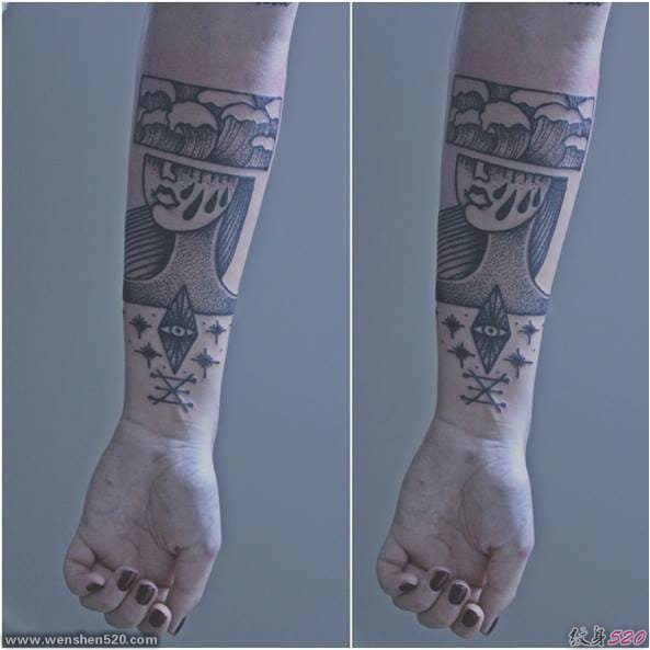 当代抽象主义风格黑色点刺纹身图案来自克拉拉