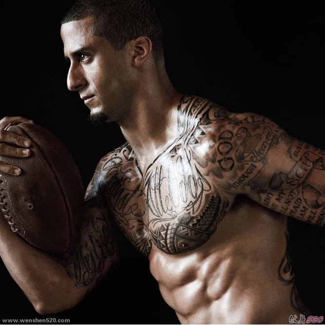 美国旧金山橄榄球队"49人"队员Kaepernick帅气的大面积纹身图案
