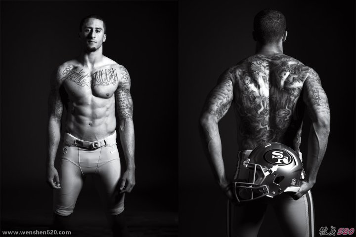 美国旧金山橄榄球队"49人"队员Kaepernick帅气的大面积纹身图案