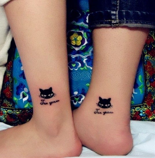 情侣脚部可爱黑色猫咪爱情刺青
