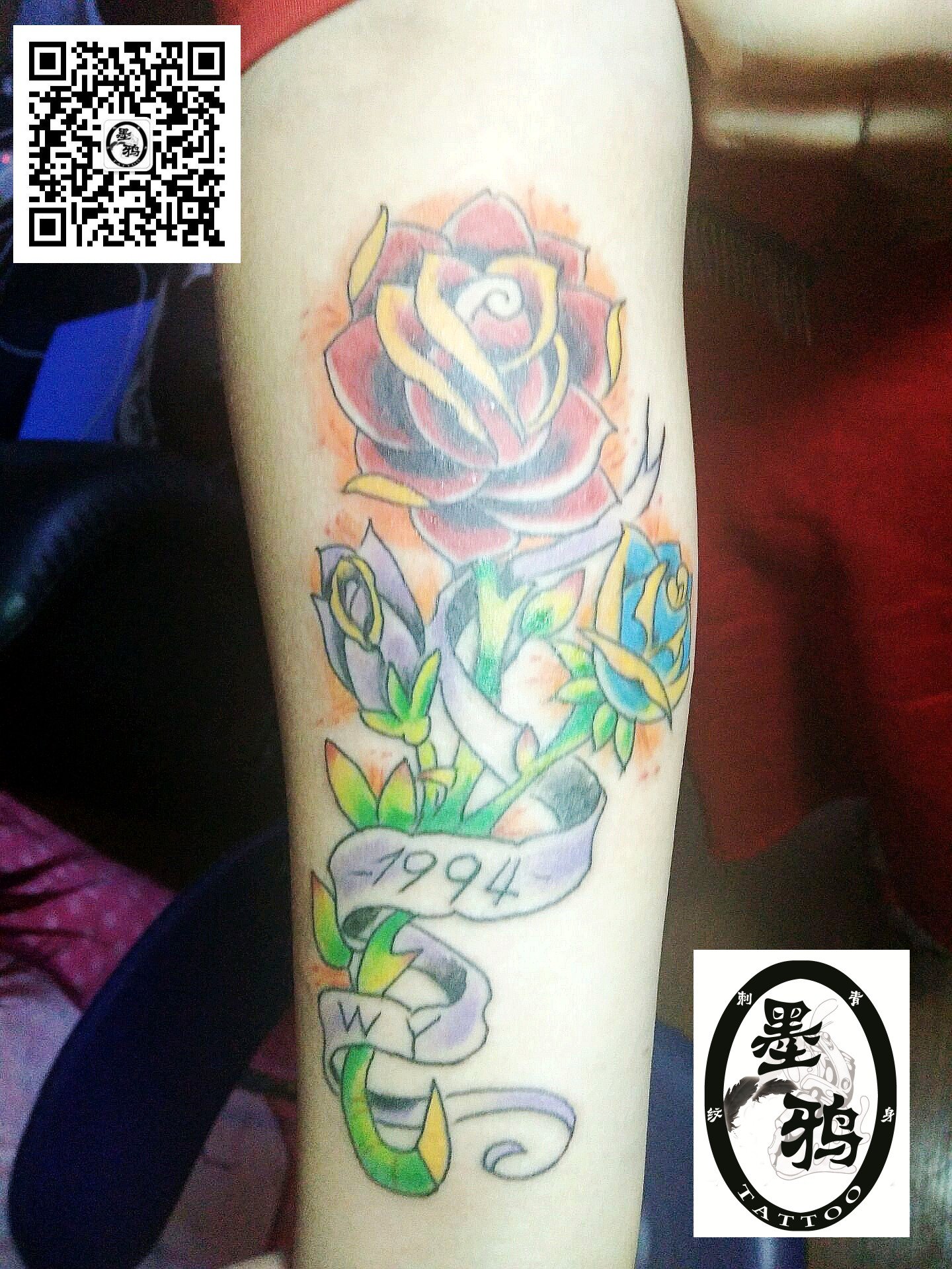 墨鸦刺青（沈阳）小臂欧美玫瑰纹身图案