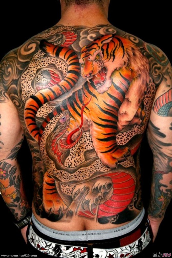 背上霸气的老虎纹身图案