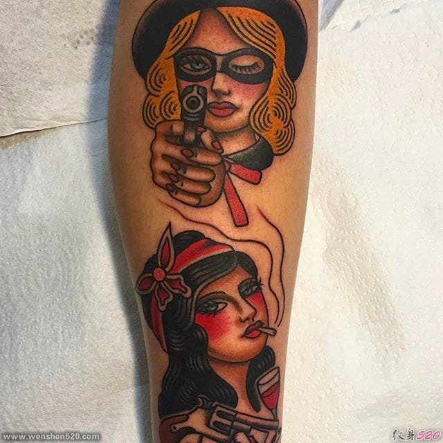 漂亮的传统风格女孩纹身图案来自贾克琳