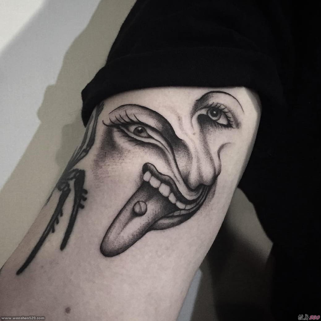 让人感觉神秘的黑色风格动物和人物肖像纹身图案