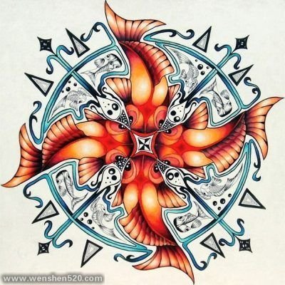 多款漂亮的彩色锦鲤鱼纹身图片手稿
