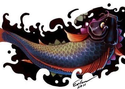 多款漂亮的彩色锦鲤鱼纹身图片手稿