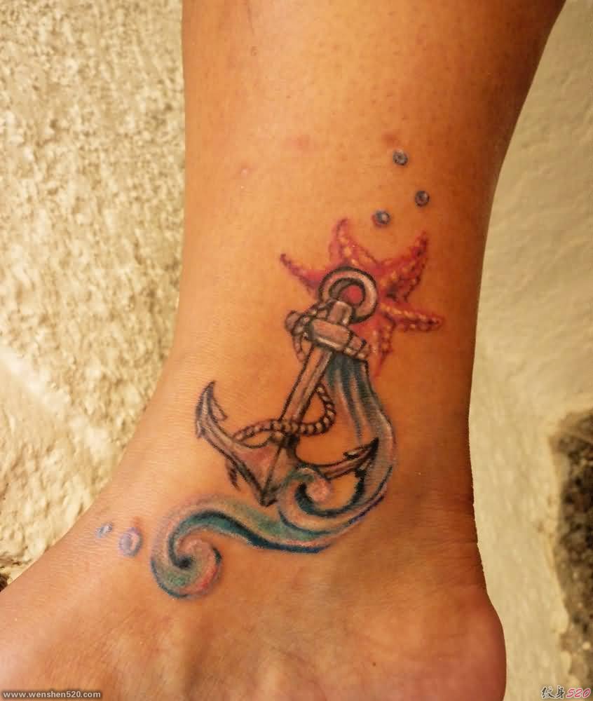 多款漂亮的海星和船锚纹身图案