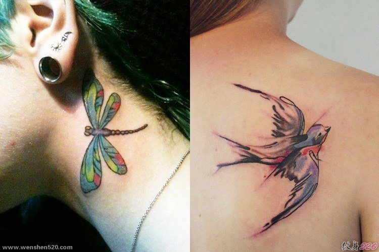 女人身上漂亮的蜻蜓纹身图案