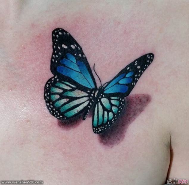 女性喜欢的漂亮的3D立体蝴蝶纹身图案