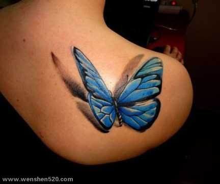 女性喜欢的漂亮的3D立体蝴蝶纹身图案
