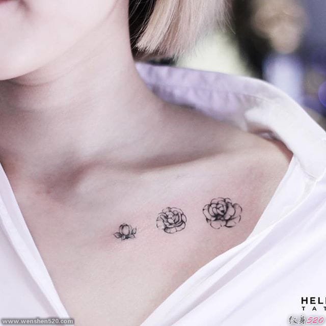 多款女性可爱的锁骨花卉纹身图案