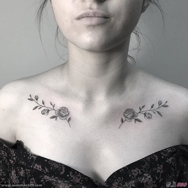 多款女性可爱的锁骨花卉纹身图案
