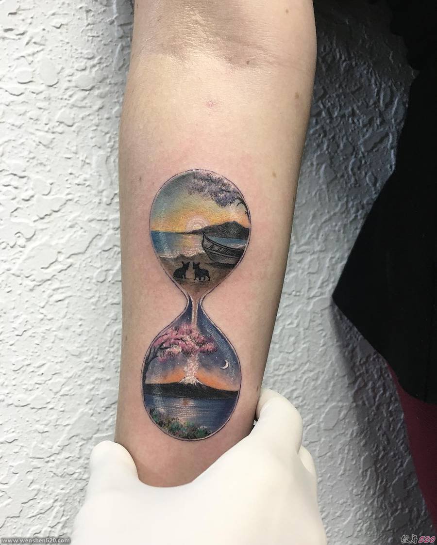 清新微妙的几何圆形景观图案纹身