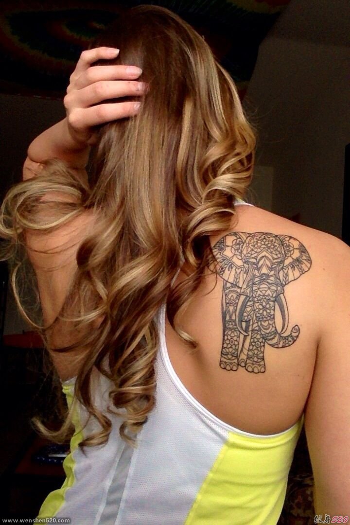 多款女性装饰风格大象纹身图案