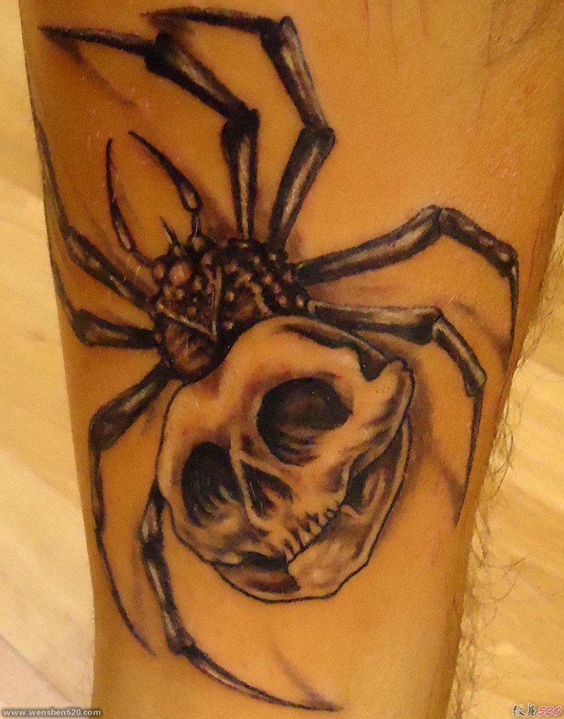 恐怖的骷髅蜘蛛纹身图案