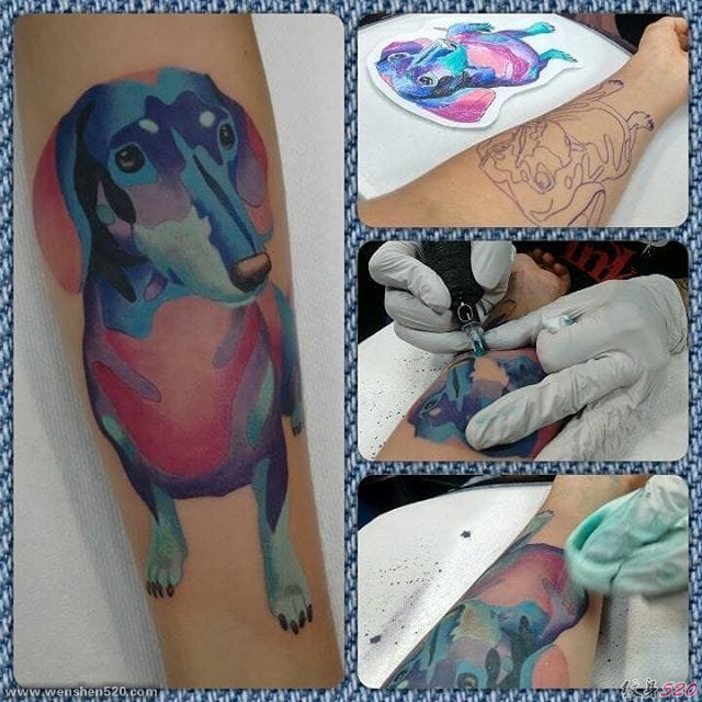 可爱的宠物达克斯猎犬纹身图案