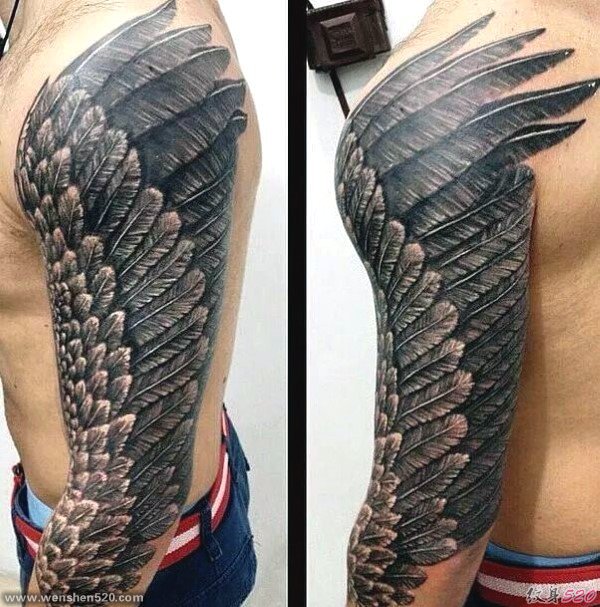 多款男性帅气的手臂上的天使翅膀纹身图案
