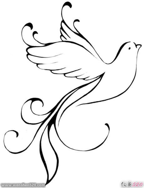 简洁帅气的鸽子纹身图案手稿素材